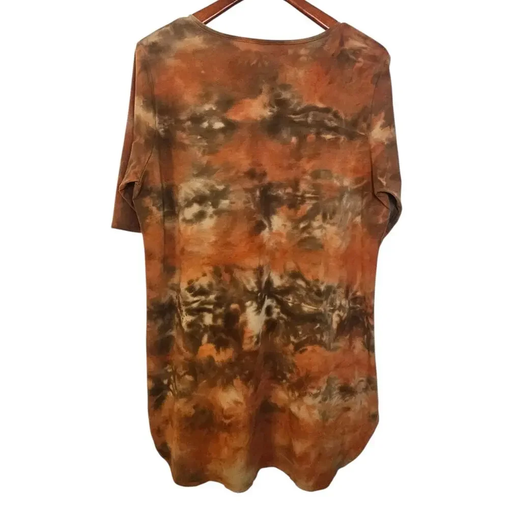 Soft Surroundings Orange & Green Tie Dye Lagenlook Boho Tunic Dress
